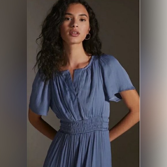 NWT Anthropologie Somerset Maeve Dress Steel Blue Satin Retired SOLD OUT & GORG! - Picture 2 of 6